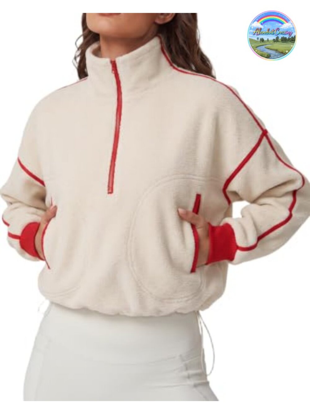 Women's Half Zip Fleece Pullover Jacket Cropped Sherpa Winter Top